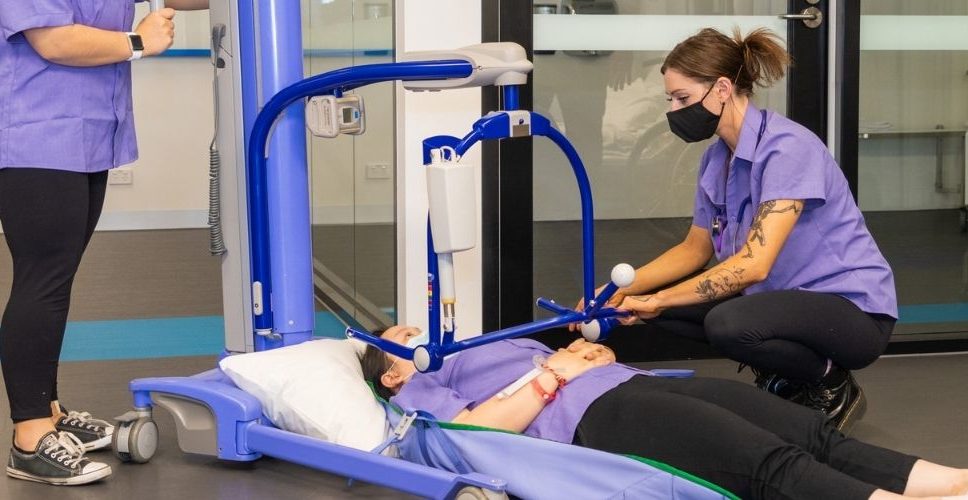 group of nursing students doing training